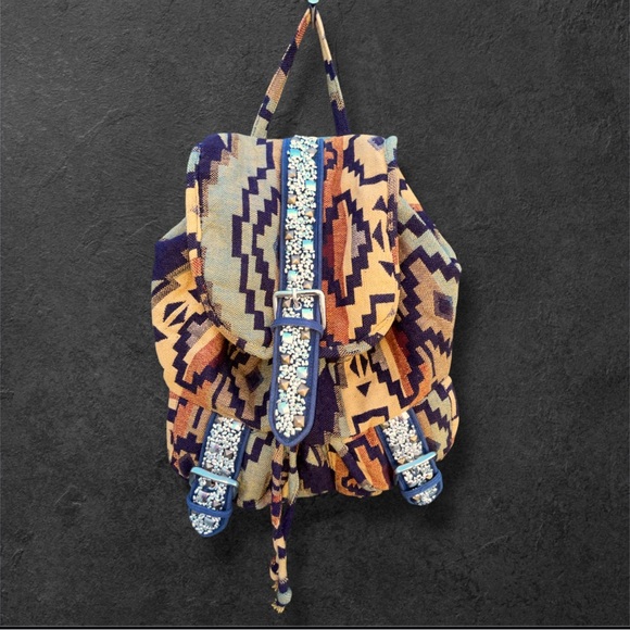 Handbags - UO Urban Outfitters Southwest Western Aztec Stud Accent Drawstring Backpack Bag